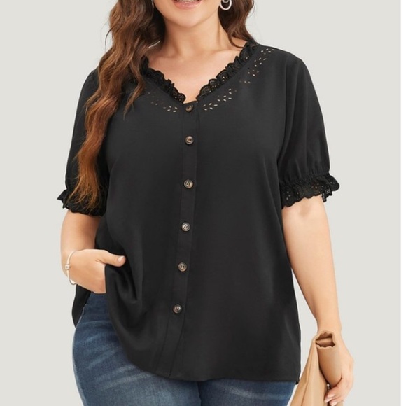 BloomChic Tops - NWT!Black Lace trim button up top size 18–20 or 2X